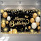 Yontree Happy Birthday Banner Gold Black/Gold 1.1x1.8m Birthday Photo Backdrop