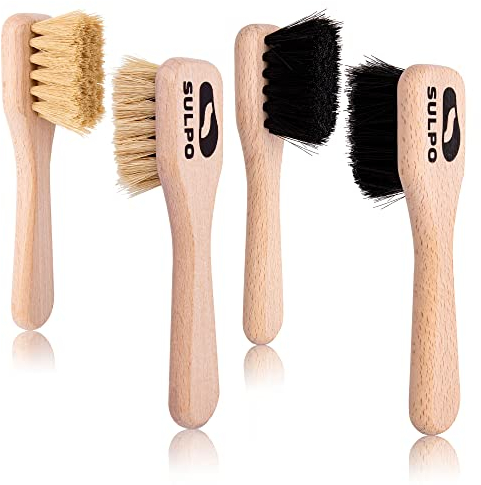 SULPO Spazzole per stendere la crema sulle scarpe - Kit cura della scarpa - Spazzole morbide - Set di 4 - Color naturale e nero