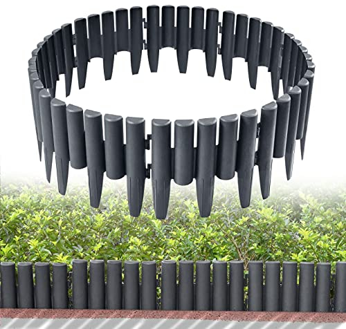TRMLBE Rasenkante Kunststoff 2,8m Holzoptik Beeteinfassung Beetumrandung aus Polypropylen 10 stück Beetzaun Gartenpalisade Palisade für Garten Dekorativ - Anthrazit