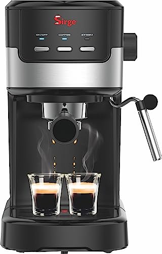 Sirge CREMAEXPRESSO+ Macchina per Caffè Espresso e Cappuccino con 2 filtri, 1100 W, 20 bar [POMPA MADE IN ITALY], Serbatoio dell'acqua 1,25 L Rimovibile • Ugello Vapore Cappuccino, NERA