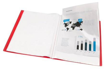 Liderpapel Präsentationsmappe mit 40 Hüllen aus Polypropylen, DIN A3, durchscheinend, Rot
