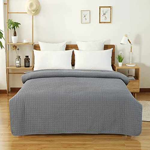 WOLTU Couvre-lit Rémbourré, Dessus de Lit Réversible, Jeté de Lit avec Motif Carré, Couverture Décorative, Couvre-Matelassé pour Toute Année, 220x240cm