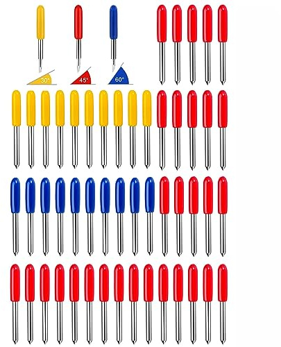 BRAVECOW 50Pcs Replacement Blade for Cricut Cutting Blades Include 30Pcs 45° Standard Fine Point Blade+10Pcs 60° Deep Cut Blade+10Pcs 30° Shallow Cut Blades Vinyl Plotter Blades for Cricut