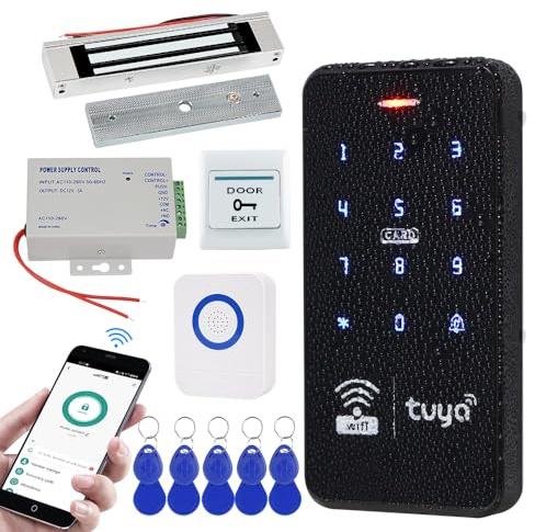 FTes RFKits Schlüsselloses Türschloss TUYA Wasserdichtes RFID-Tastenfeld mit DC 12V Elektrisches 180kg Magnetschloss 3A Stromversorgung Sicherheitssystem