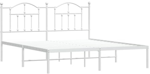 vidaXL Bettgestell, Bettrahmen mit Kopfteil Lattenrost Metall, Metallbett Bett für Schlafzimmer, Doppelbett Gästebett, Weiß 180x200cm