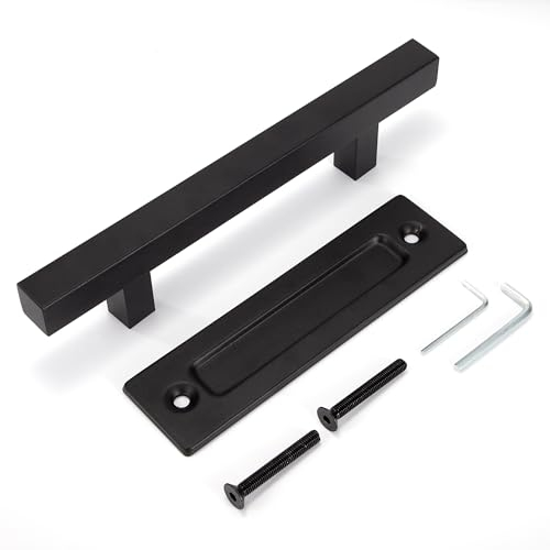 Johotone Türgriff Schiebetür Handgriff Schwarz Scheunentor Griff mit Montagezubehör Quadrat Schiebe Türgriff Sets für Eine Holztür Schranktür 30cm