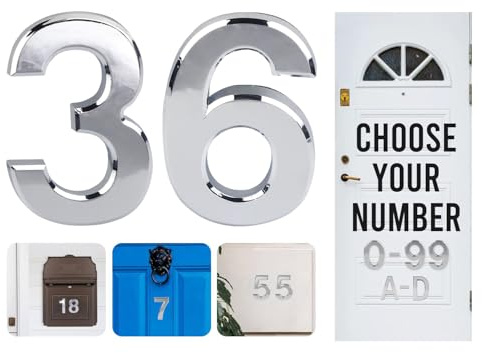 Rubigo Numéros de porte effet chromé 7,6 cm 0-99 à coller sur numéro de porte, numéros de maison ABS auto-adhésifs argentés 3D pour portes, boîtes aux lettres, chambres d'hôtel (36)