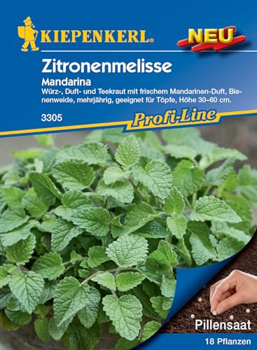 Kiepenkerl Profi-Line Zitronenmelissesamen Mandarina, Pillensaat 3305 - Würz-, Duft- und Teekraut mit frischem Mandarinen-Duft. - Höhe 30-60 cm - 18 Pflanzen - Kräutersamen, Pflanze
