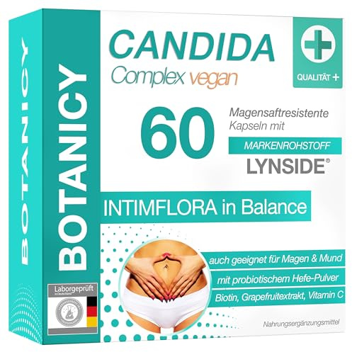 BOTANICY Candida Complex - 60 Kapseln - Vitamin C, Biotin, Probiotischer Hefepilz, Caprylsäure, Grapefruit & Knoblauch Extrakt | Ohne Zusätze, Aus Deutschland. Vitamin C: Zellschutz. Magnesium: weniger Müdigkeit. Biotin: normaler Energiestoffwechsel