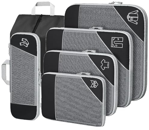 6 Teilige Koffer Organizer Set, Compression Packing Cubes, Travel Organizer, Kofferorganizer, Reise Organizer Set, Schwarz Kompression Packwürfel Set für Koffer Rucksack Handgepäck