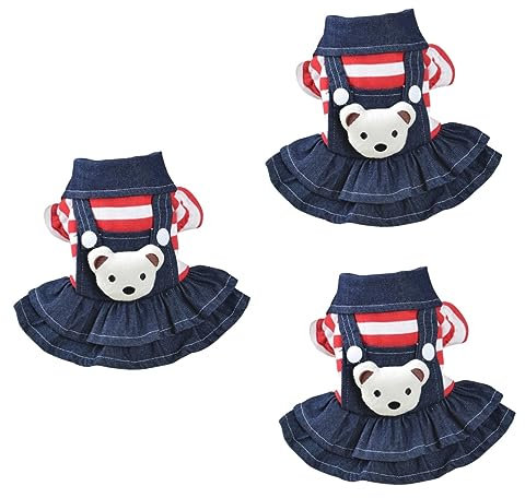 BESPORTBLE 3stücke Adorable Hundekleid Mit Bären-Design Für Kleine Hunde XL Rot Für Fotografie Und Tägliches Tragen Jeder Saison