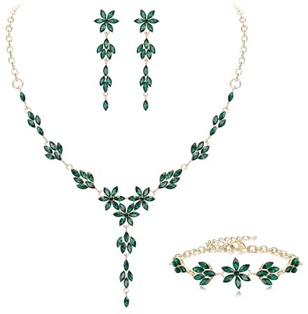 EVER FAITH Hochzeit Schmuck Set für Braut Brautjungfer Strass Kristall Blume Halskette Dangle Ohrringe Armband für Damen Klar Silber-Ton