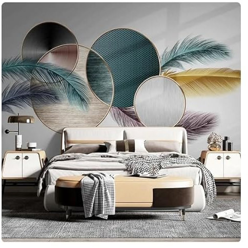 vsdhlsidgl Nordische bunte Feder abstraktes rundes Muster Wandbild benutzerdefinierte Tapete TV Sofa Hintergrund Home Innendekoration Tapeten 3D * 150 cm x 105 cm (59,1 x 41,3 Zoll)