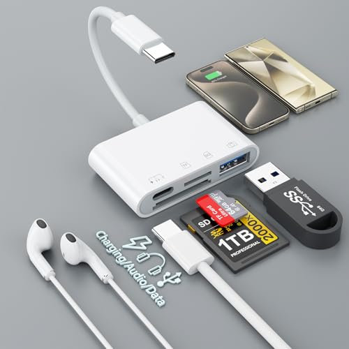 Lector de tarjetas USB C SD 4 en 1, adaptador micro SD a tipo C OTG con 4 ranuras SD MicroSD tipo C USB, lector de tarjetas de memoria compatible con iPhone 15/Pro Max/Pro/Plus, iPad Pro, MacBook