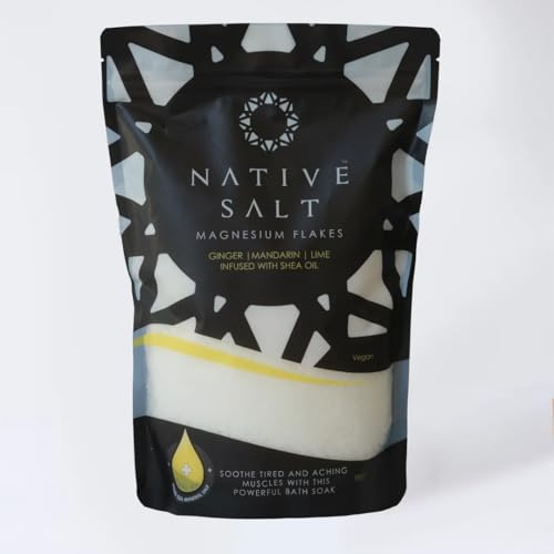 NTIVE SLT Magnesium badflingor infuserade med sheasolja, ingefära, mandarin och lime, naturlig källa till magnesium, mineralbadflingor, magnesiumåterhämtning, vegan och palm-oljefri, 1 kg