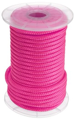 sourcing map Corda di nylon intrecciata solida da 0,9 cm 30,5 m, multiuso, in polipropilene, corda multiuso per campeggio, bandiera, palo, arrampicata, nodo, rosa