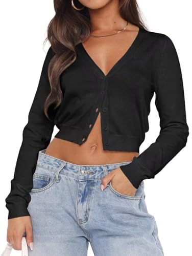 LACOZY Women's Long Sleeve Cardigans Open Front Knit Lightweight Sweaters | Women's Cropped Cardigan Sweaters, Lightweight, Button Down, Fall, Bolero Shrug for Women, Open Front Knit, V Neck Sweater