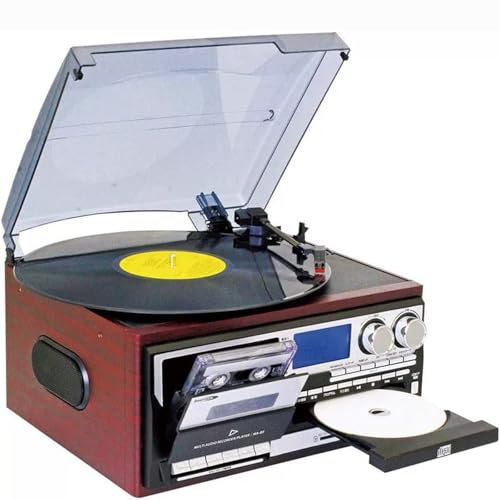 oiakus Tocadiscos, Tocadiscos de Vinilo Bluetooth Retro con Altavoces Integrados, Reproductor de CD, Reproductor de Cassette, Reproductor de Vinilo de 3 velocidades, Cubierta Antipolvo Esmerilada