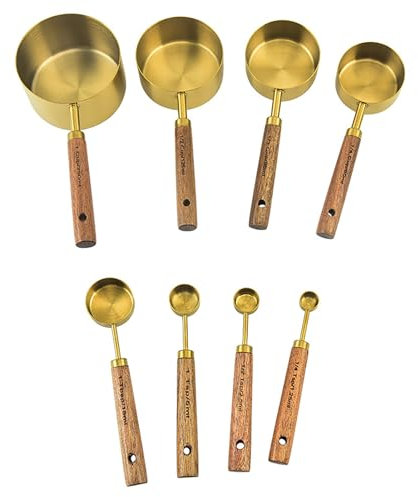 Pasdrucn Juego de 8 vasos medidores y cucharas medidoras de acero inoxidable, juego de vasos medidores, cucharas medidoras de gramos, tazas medidoras y cucharas de medición, 4 tazas de medición y 4