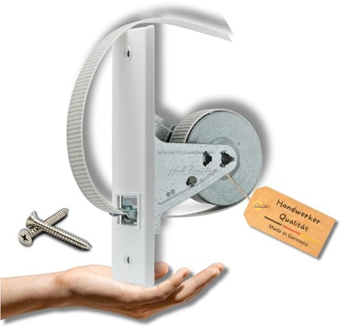 Avvolgitore per tapparelle a incasso, con copertura, colore bianco, prodotto in Germania da Hub-Ffenster] – Avvolgitore per cinghia per tapparelle, 23 mm [senza cinghia] (distanza tra i fori 162 mm)