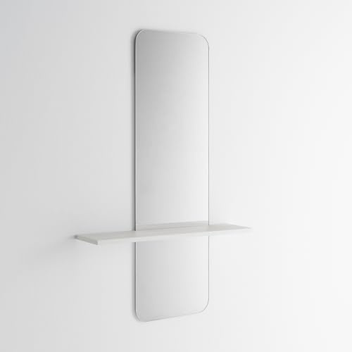 ARHome Geformter Spiegel mit modernem Regal, 130 x 80 x 19 cm, Esche weiß, Made in Italy