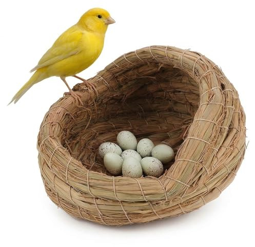 Woven Straw Bird Nest for Egg Laying Comfortable Backyard Bird Coop Nesting Box Easy Clean and Assemble Multi-Functional Poultry House Accessory 5.90X5.51X4.33In