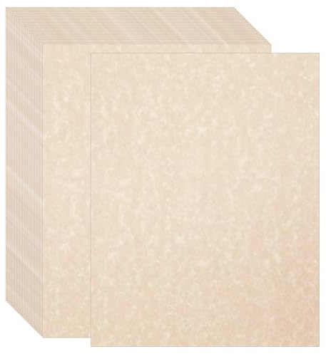Acidea 100 Sheets Printed Parchment Paper, 180GSM Thicked A4 Blank Certificate Printing Paper, Beige Antique Textured Double Side Printing Parchment Papers for Writing Resume,Diploma