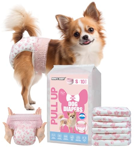 DONO Pañales para Perras, 10 Unidades, Pañales Perro Hembra, Braguitas para el celo, Pañales Pull-up para Perros, Pañales para Gatos, superabsorbentes, incontinencia, S (22-43 cm)