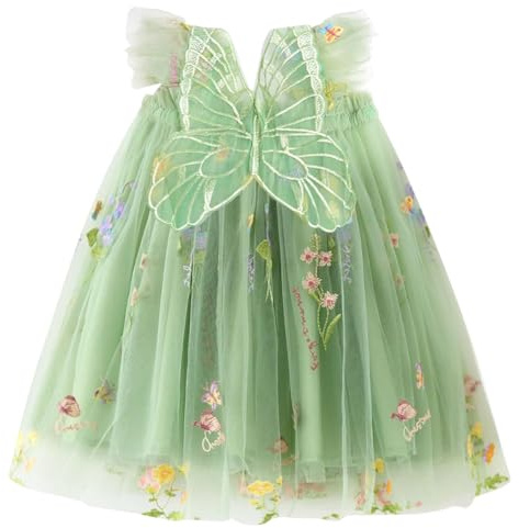 ABOHU Robe Tutu pour Bébé en Bas âge Fleur Robe en Tulle sans Manches Broderie Papillon Mariage Fête d'anniversaire Princesse D'été Fille Tulle Papillon Jeune Enfant 1 Ans-5 Ans (Vert)