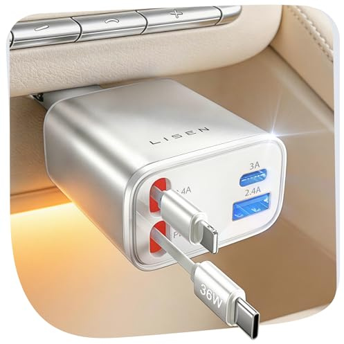 LISEN 75W Retractable Car Charger Adapter, Best Valentine's Gifts for Her——Elevate her Driving Experience, for Mum, Car Accessories for Women, for iPhone 17/16/15/14/13/12, White