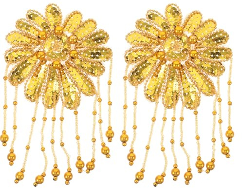 Paillettenapplikationen Schulterstücke Gold 2 Stück | Polyester und Kunststoff, Floraler Stil mit Schimmernden Sequins, für Party und Bühnenauftritte