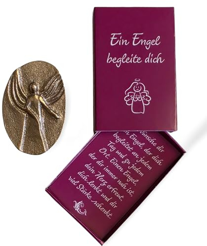 Herzmensch EIN Kleiner Engel begleite Dich – Schutzengel Figur Glücksbringer Geschenk aus massiver echter Bronze 4,2 x 3 cm zu Geburtstag Trostgeschenk Weihnachten