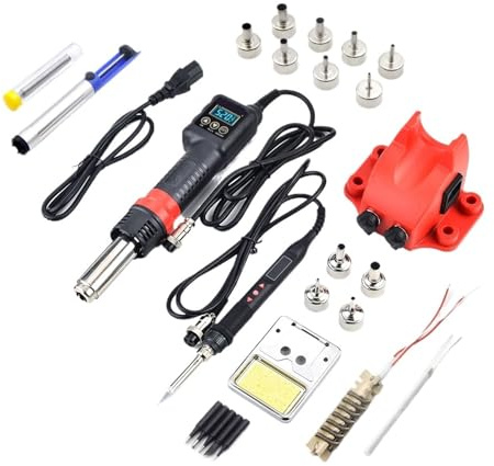 750W SMD Soldering Station 2 in 1 Hot Air Gun Soldering Iron LCD Digital Display Welding Station for BGA PCB IC Repair Efficient Precision(Set5)
