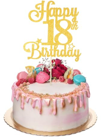 ZEYIYER Gold 18th Birthday Cake Toppers, Happy 18th Birthday Cake Toppers | Glitter 18 Years Old Cakes Picks Decoration for Men, Women, Party Supplies