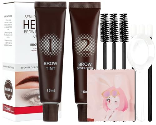 MOTIBACK Eyebrow & Eyelash Tint Kit, DIY Home Coloring with Natural Ingredients, Lasts Up to 4 Weeks, Waterproof & Smudge-Proof, Brown