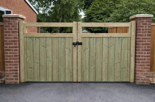 Wooden Driveway Gates – Heavy Duty Treated Timber Double Gates, Garden & Driveway Entrance, Traditional (150cm High x 180cm Wide x 5cm deep)