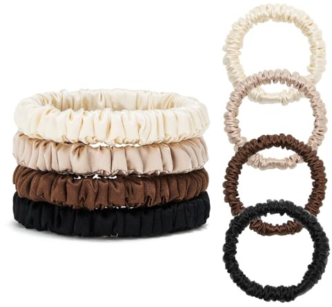 ZOUIQSS 100 % rent mullbärssilke smala scrunchies 4 st inga skador elastiska hårband hästsvanshållare för kvinnor daglig mjuk hårvård (blandad)