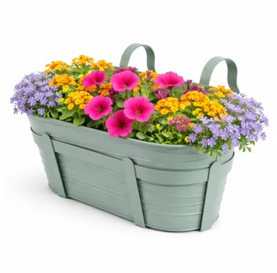 MOHOME Fioriera da Balcone Per Ringhiera Porta Vaso Celeste 33x14x15 Cm Rimovibile Metallo Balconiera Portafiori Supporto Per Piante Terrazzo Giardino Parapetto Salvaspazio