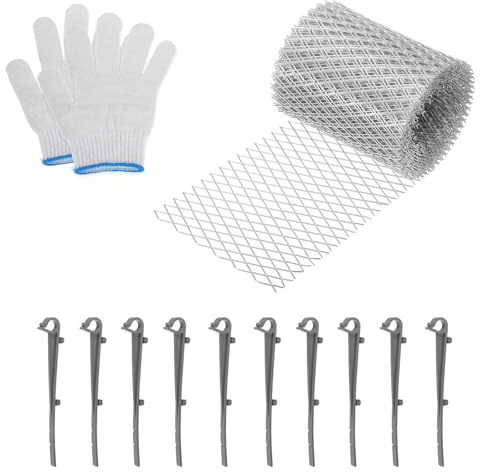QUARKZMAN Rete In Alluminio Per Grondaie Rotolo 6.1 Metri X 127 Mm Griglia RinResistenzata Per Foglie Con Guanti E Clip Grigie Per Proteggere Da Foglie Rami Piccoli Rami E Detriti