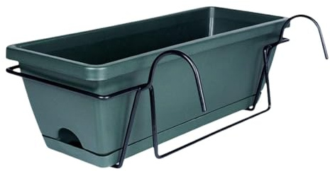 Pugermering Balcony Railing Planter Plant Basket Flower Plant Pot with Tray Rack Flower Pot Window Box Planter for Farmhouse,Deck,Patio, dark green