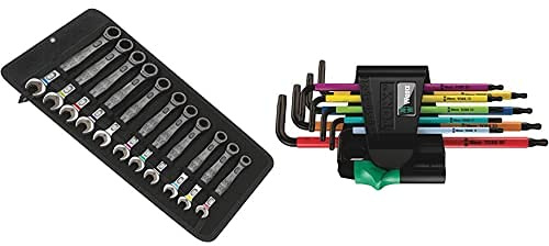 Wera Joker Combination Ratchet Spanner Set Metric, 11pc, 05020013001 & 967SPKL/9BO Multicolour TX-Key Set, TX8 - TX40, 9pc, 05073599001