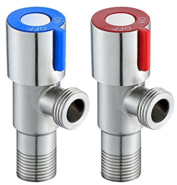 2 Pezzi Valvola a Triangolo, Valvole Angolari In Acciaio Inox, Valvola Ad Angolo Del Rubinetto, Valvola Dell'Acqua In Acciaio Inossidabile Applicare a Bagno, Cucina, Lavandino (Blu, Rosso)