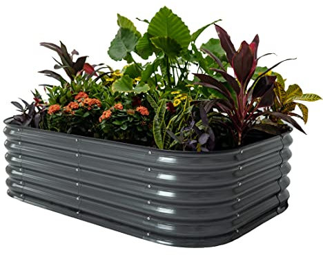 Vego garden Aluzinc Raised Garden Bed Kits, 17 Tall 6 in 1 Modular Metal Raised Planter Bed for Vegetables Flowers Patio Ground Planter Box-Modern Gray