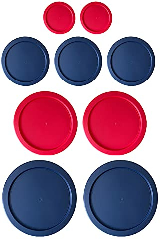 Replacement Lids for Pyrex Glass Food Storage Containers Round (2) for 7202-PC 1 Cup (3) for 7200-PC 2 Cup (2) for 7201-PC 4 Cup (2) for 7402-PC 6/7 Cup Red Blue