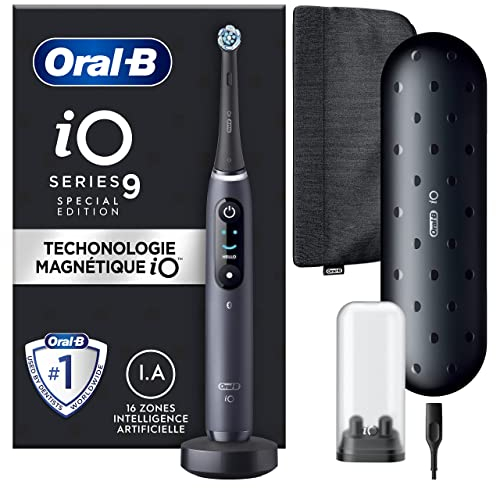 Oral-B iO 9 Cepillo de Dientes Eléctrico con Mango Recargable, 1 Cabezal, Estuche de Viaje con Cargador y Funda Magnética, Diseñado por Braun, Regalos Originales para Mujer y Hombre - Negro