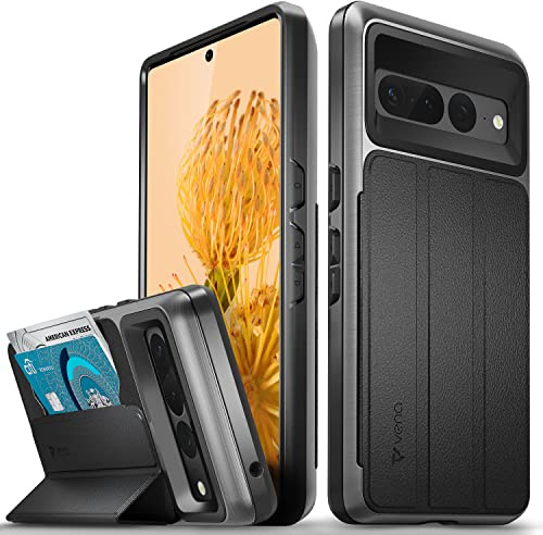 VENA vCommute for Google Pixel 7 Pro Wallet Case, [Military Grade Drop Protection] (2022) Flip Leather Cover Slot Card Holder with Kickstand - Black
