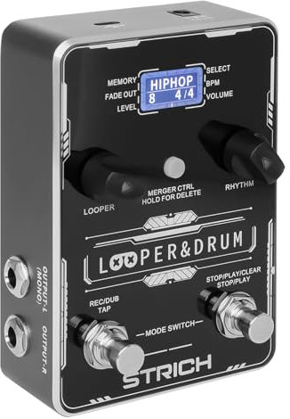 STRICH Stereo Looper Guitar Pedal with Built-in Drum Machine, 100 Diverse Drum Patterns, 160 Minutes Recording Time, USB for Audio Import/Export, Software Editing for Electric Guitar, Black