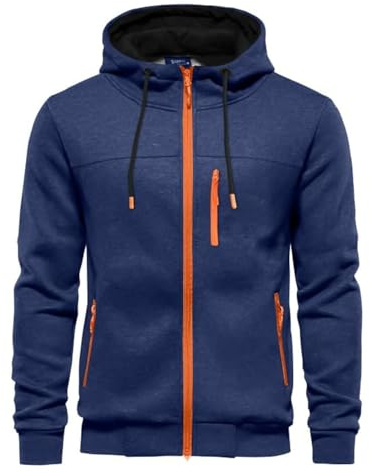 CTU Felpa con cappuccio da uomo a maniche lunghe, con cerniera, in pile, taglie S-3XL