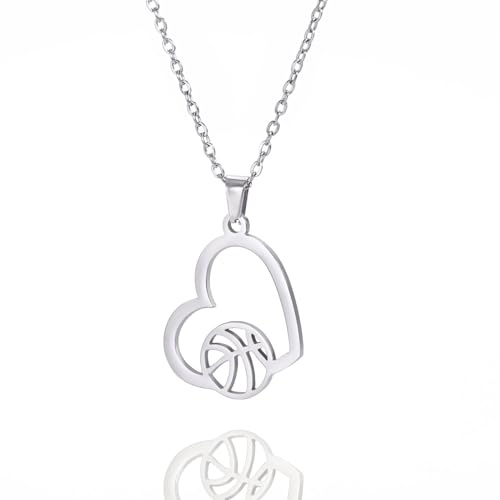 VASSAGO Hohle Volleyball Halskette Edelstahl Liebe Basketball Halskette Minimalistischer Sport Schmuck Schlüsselbein Kette Geschenke für Teenager Mädchen Jungen