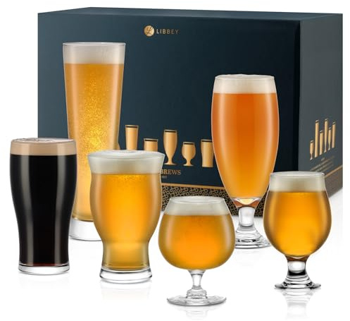 Libbey Craft Brews Sortierte Biergläser 6er Set, Vielseitig, Premium Bierglas Set, Craft Biergläser für Pilsner, Stout, Lager, IPA & mehr